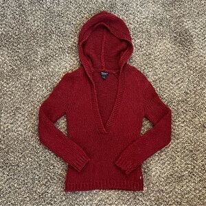 Y2K American Eagle Red Hooded Cotton Sweater